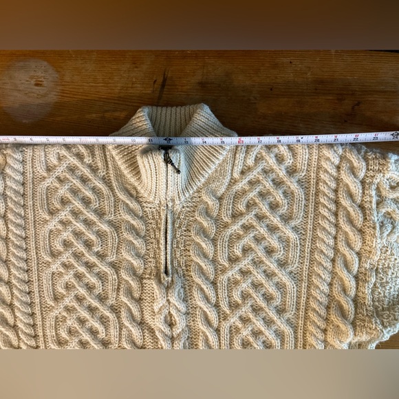 Orvis Fisherman Sweater Mens L Ivory 100% Wool Cable Chunky Knit Made in Ireland - Picture 11 of 12